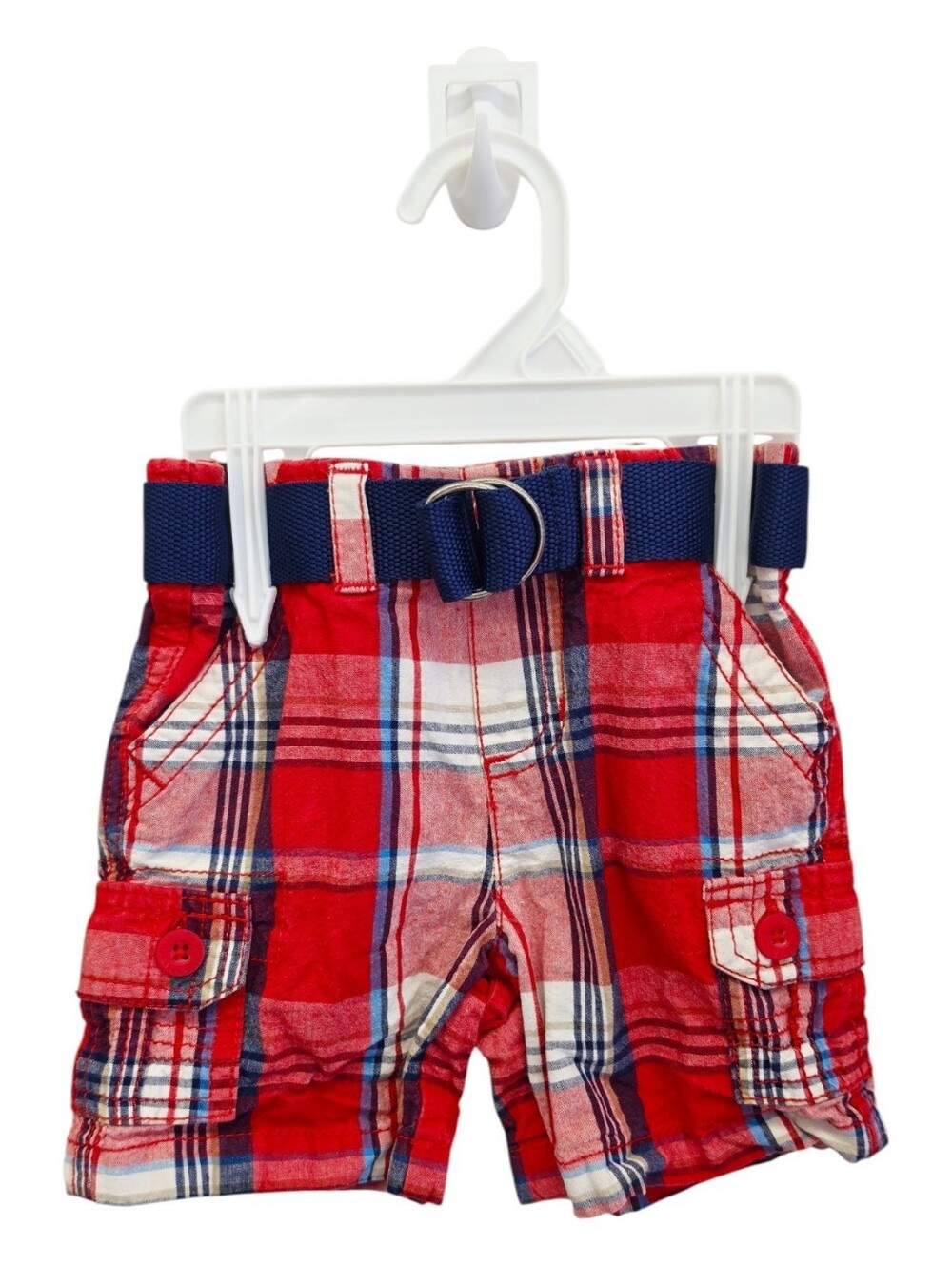 Healthtex Baby Boy Red Plaid Cargo Shorts Belt 18M Cotton